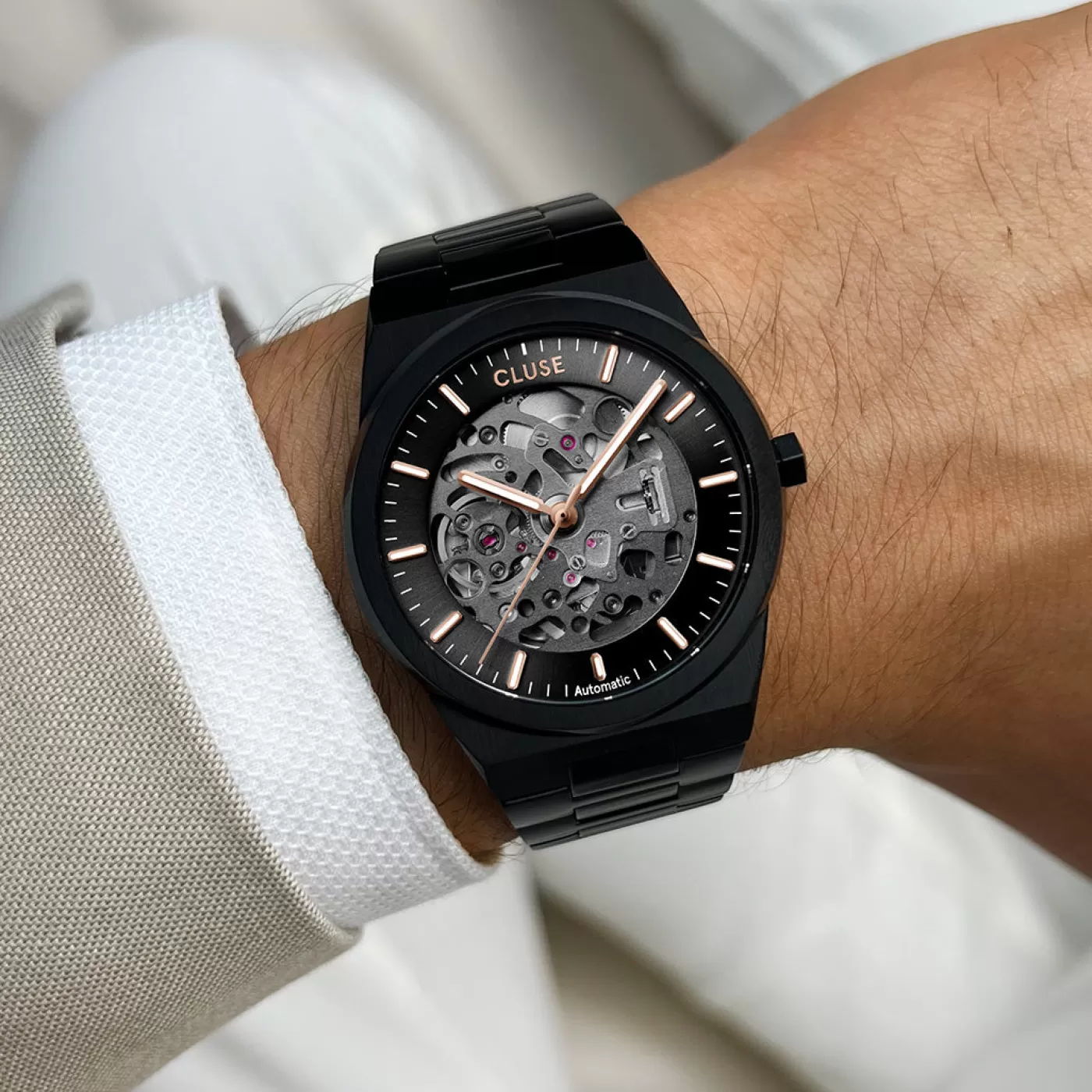 Vigoureux Steel Automatic Watch, Full black>CLUSE Sale