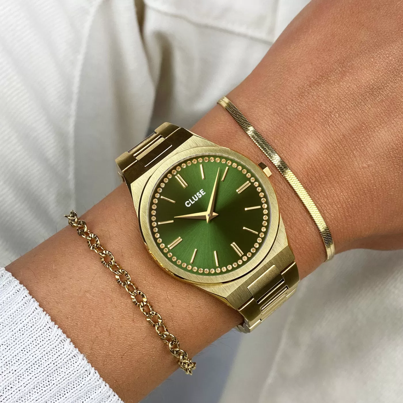 Vigoureux Watch Steel, Green Stones, Gold Colour>CLUSE Fashion